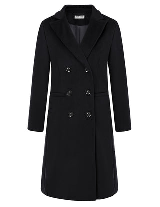 Trench Coats for Women 2023 Winter Faux Wool Notch Lapel Double-Breasted Long Peacoat with Slit Pockets