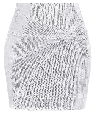 Women's Sequin Bodycon Skirt High Waist Knot Front Sparkly Glitter Pencil Mini Skirt for Night Out Party