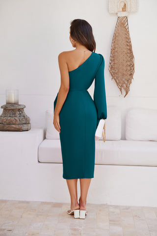 Women's 2023 One Shoulder Long Sleeve Cocktail Dress Split Ruched Bodycon Wedding Party Dresses
