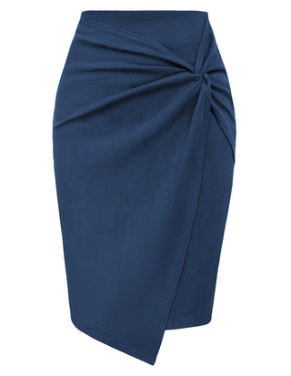 Women Faux Suede Skirt OL High Waist Knotted Front Bodycon Skirt