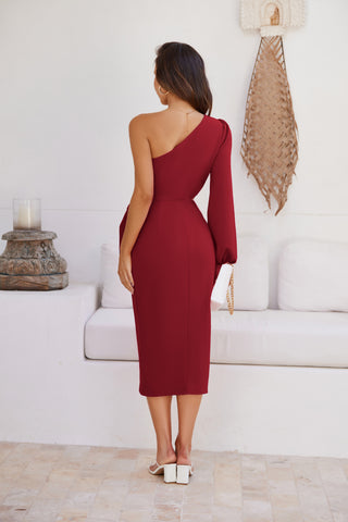 Women's 2023 One Shoulder Long Sleeve Cocktail Dress Split Ruched Bodycon Wedding Party Dresses