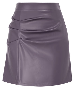 Women's Leather Skirts Front Slit Ruched Bodycon Mini Skirt High Waist PU Leather Skorts