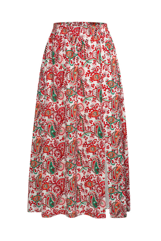 KK Women Front Slit Swing Skirt Elastic High Waist Below Mid-Calf A-Line Skirt