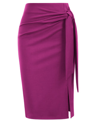 Bow-Knot Decorated Skirt High Waist Side Slit Bodycon Skirt