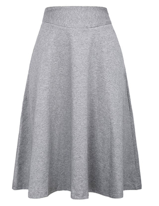 Stretchy Cotton High Waist A-line Flared Skirt Midi Skirt