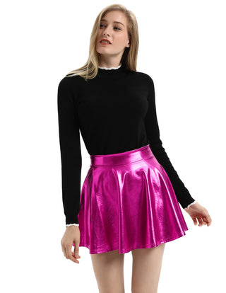 Women's Shiny Metallic Skater Skirt Fashion Flared Mini Skirt