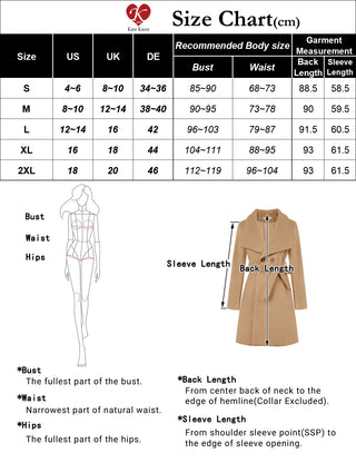 Women Lapel Collar Peacoat Casual Double Breasted Above Knee Overcoat