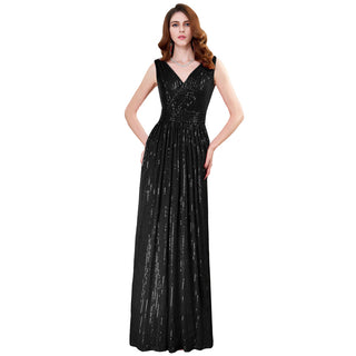 Sequined Evening Dress Sleeveless Surplice V-Neck Pleated Waist Dress