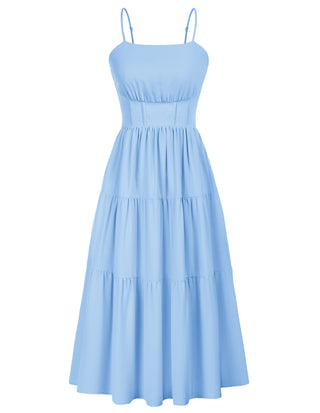 Tiered Cami-Dress Defined Waist Flared A-Line Dress