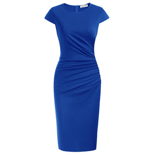 Ruched Bodycon Dress Cap Sleeve Side Slit Dress