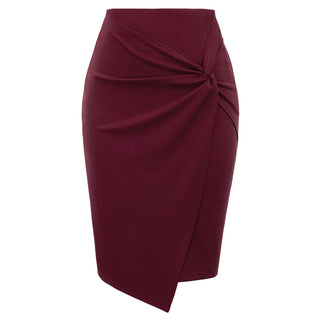 Solid Color Asymmetrical Wrap Front Stretchy Bodycon Pencil Skirt
