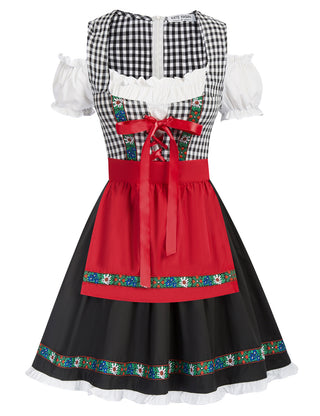 2pcs Set German Bavarian Oktoberfest Costumes Cold Shoulder Dress+Apron