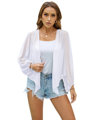 Chiffon Tops Long Lantern Sleeve Knot Front Cropped Cover-up