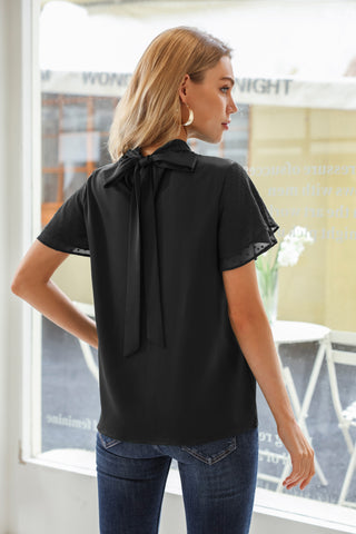 Bow-Knot Decorated Tops Layer Short Sleeve Pullover Shirt