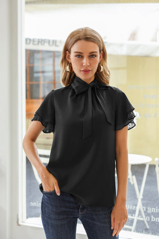 Bow-Knot Decorated Tops Layer Short Sleeve Pullover Shirt