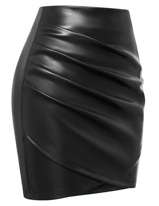 Women's Ruched Skirts Elastic High Waist Wrap Slim Fit Bodycon Pencil Mini Skirt
