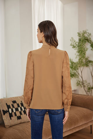 Hollowed-out Blouse Long Sleeve Keyhole Back Pullover Shirt Blouse
