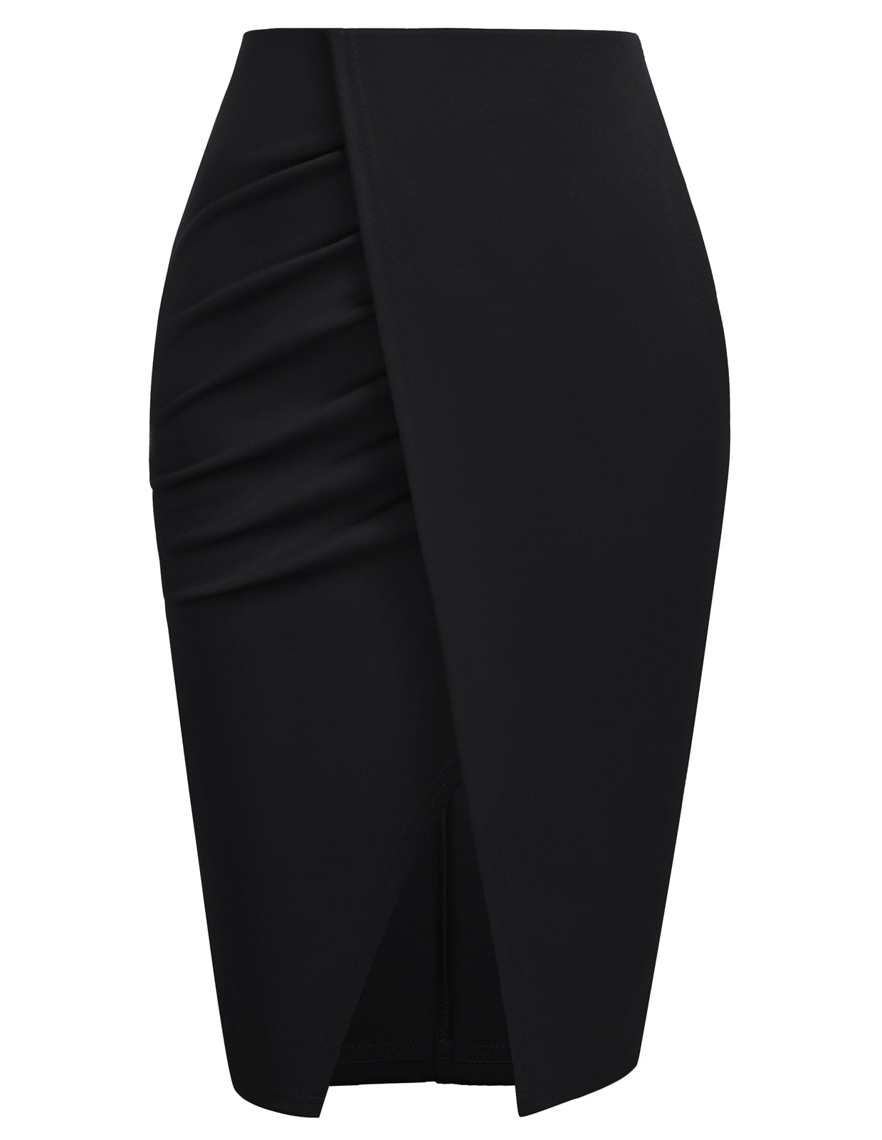 Women High Waisted Warp Ruched Pencil Skirt Elegant Split Slit Hem