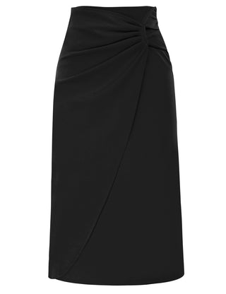 Ruched Front Skirt High Waist Back Slit Mid-Calf A-Line Skirt