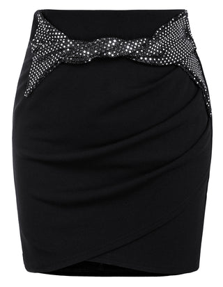 Women's Bodycon Short Skirt Sequin High Waist Twist-Front Wrap Mini Skirts