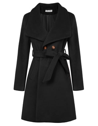 Women Lapel Collar Peacoat Casual Double Breasted Above Knee Overcoat