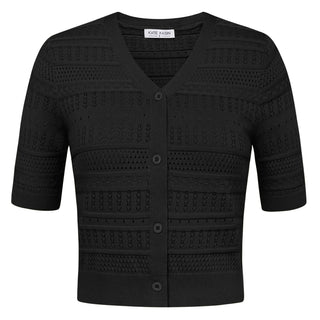 Women Cropped Cardigan Short Sleeve V-Neck Hollowed-out Sweater Knitwear