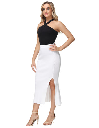 Women's Skirts 2023 Ribbed Elastic High Waisted Long Mermaid Stretch Bodycon Midi Skirts with Slit