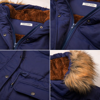 Fleece Lined Outerwear Faux Fur Hood Drawstring Waist Padded Coat