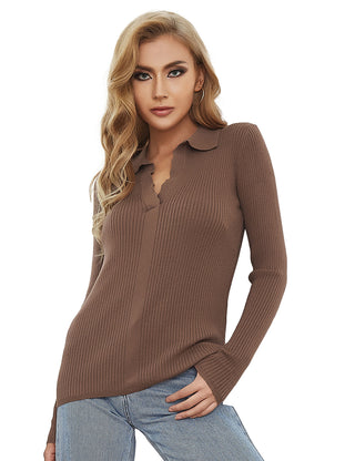 Women's Polo Sweater Lightweight Knitwear V Neck Short Sleeves Spring Pullover Tops