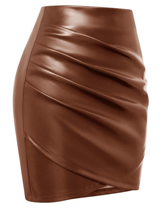 Women's Ruched Skirts Elastic High Waist Wrap Slim Fit Bodycon Pencil Mini Skirt
