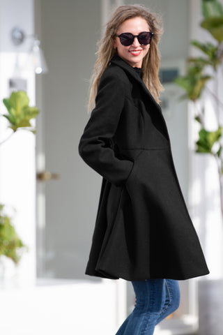 Lapel Collar Overcoat with Belt One-Button A-Line Coat