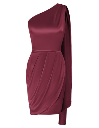 Women Wrap Hem Party Dress Asymmetric One-Shoulder Mid-Thigh Bodycon Dress