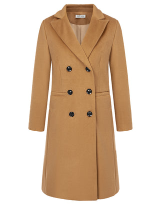 Trench Coats for Women 2023 Winter Faux Wool Notch Lapel Double-Breasted Long Peacoat with Slit Pockets