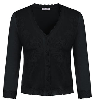 Women Hollowed-out Textured Cardigan 3/4 Sleeve V-Neck Button-up Sweater
