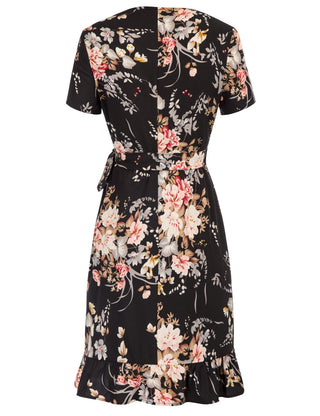 Floral Print Dress Short Sleeve V-Neck Ruffled Mini Dress