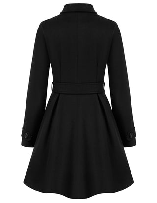 Lapel Collar Peacoat with Belt Above Knee Double Breasted Overcoat