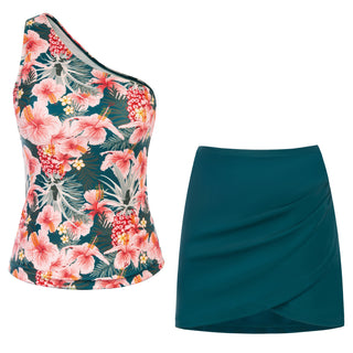 Separated Swimsuit -Shoulder Swim Tops+Skirt with Attached Briefs