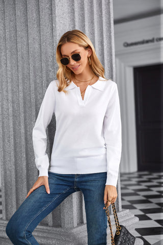 Women Short Sleeve Polo Sweater V Neck Knitted Tops Casual Ribbed Shirt Loose Pullover Sweater