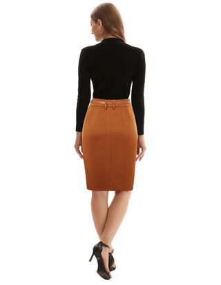 Women's Bodycon Pencil Skirt with Belt Solid Color Hip-Wrapped