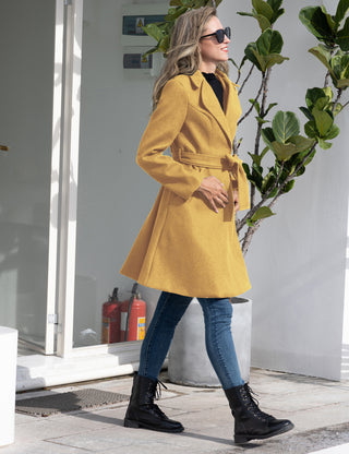 Lapel Collar Overcoat with Belt One-Button A-Line Coat