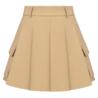 Women Pleated Skirt with Pockets High Waist Mid-Thigh Length A-Line Skirt