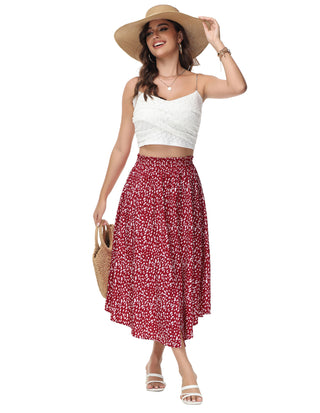 Women Front Slit Skirt High Waist Irregular Hem Below Mid-Calf A-Line Skirt