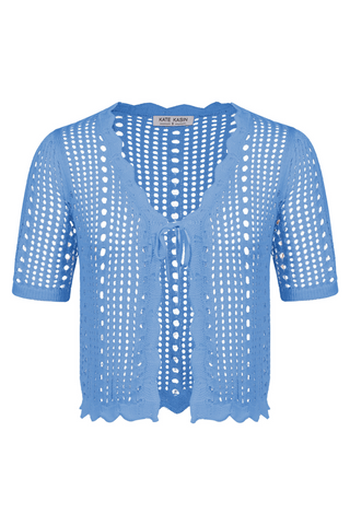 Women Hollowed-out Cardigan Short Sleeve V-Neck Tie-Front Shrug Knitwear
