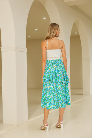 Dual-Layer Midi Skirt Elastic High Waist A-Line Skirt