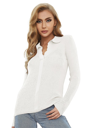 Women's Polo Sweater Lightweight Knitwear V Neck Short Sleeves Spring Pullover Tops