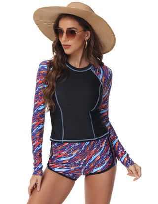 Surfing Suit Long Sleeve Crew Neck Padded Tops+Briefs Swimwear Swimsuit