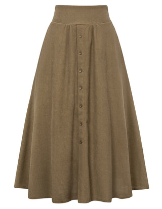 Women's High Waist Midi Skirt Vintage Elastic A-Line Pleated Button Skirts with Pockets