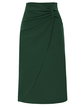 Ruched Front Skirt High Waist Back Slit Mid-Calf A-Line Skirt