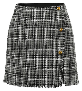 Women Raw Hem Skirt Casual Elastic Waist Buttons Decorated Mid-Thigh Skirt
