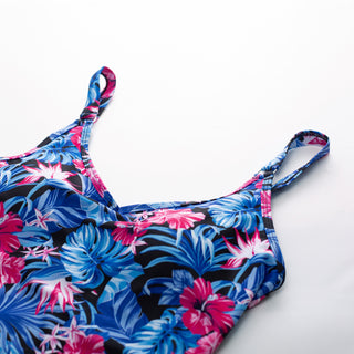 KK Women 2pcs Set Swimsuit V-Neck Ruched Padded Swim Tops+Swim Skirt with Briefs